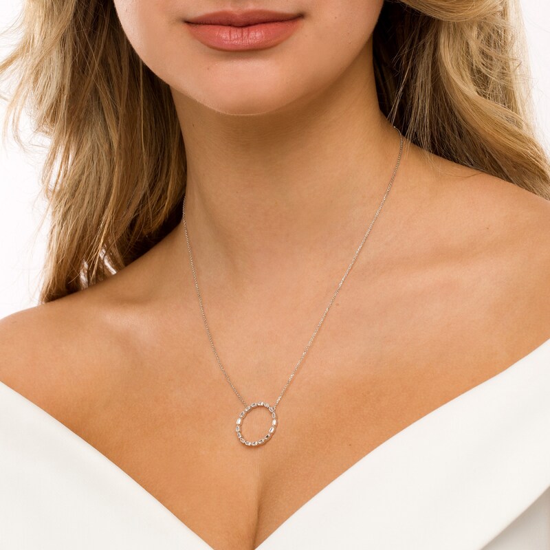 Main Image 3 of Marilyn Monroe™ Collection 1/2 CT. T.W. Baguette Diamond Circle Pendant in 10K White Gold