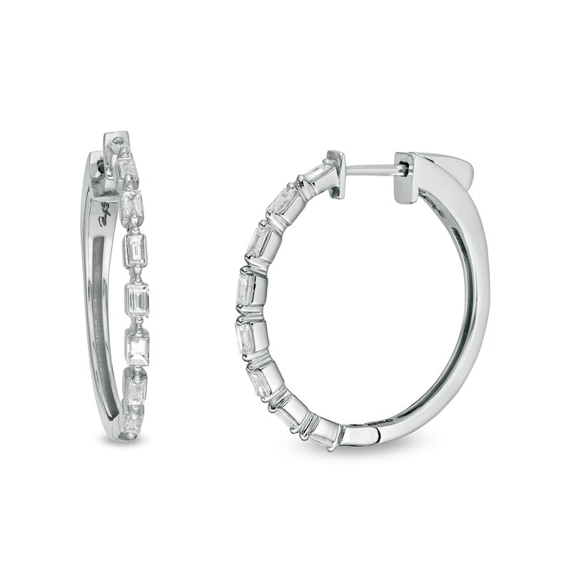 Main Image 1 of Marilyn Monroe™ Collection 1/2 CT. T.W. Baguette Diamond Hoop Earrings in 10K White Gold