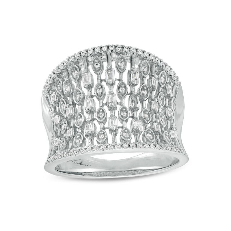Main Image 1 of Marilyn Monroe™ Collection 1/2 CT. T.W. Baguette and Round Diamond Concave Dome Ring in 10K White Gold