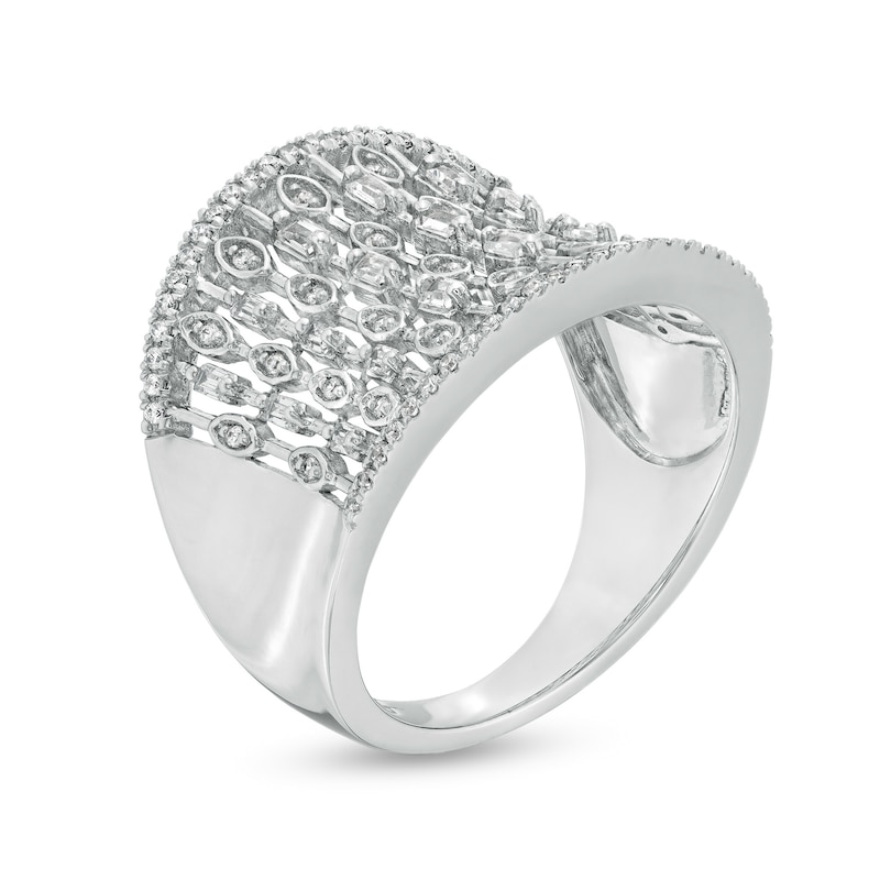 Main Image 2 of Marilyn Monroe™ Collection 1/2 CT. T.W. Baguette and Round Diamond Concave Dome Ring in 10K White Gold