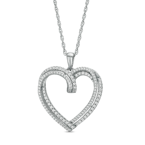 1/2 CT. T.w. Diamond Bypass Double Row Heart Pendant in Sterling Silver