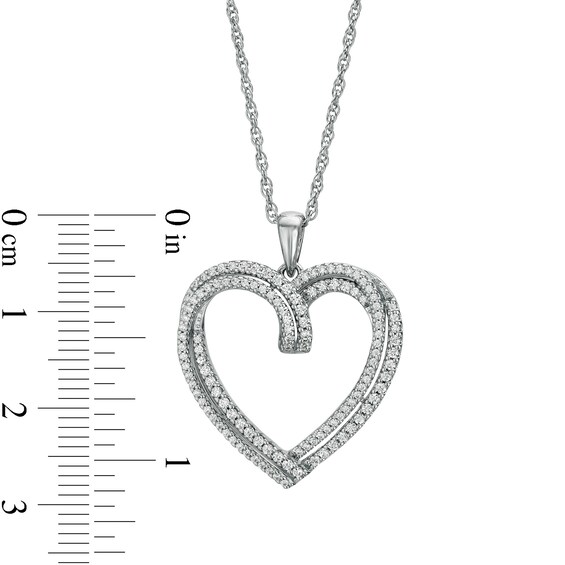 1/2 CT. T.w. Diamond Bypass Double Row Heart Pendant in Sterling Silver