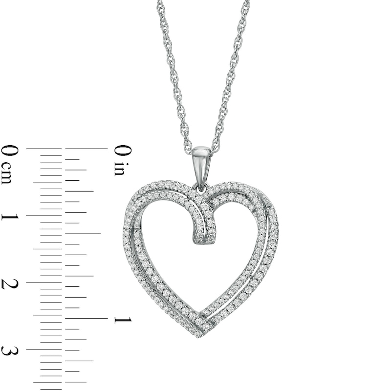 Main Image 3 of 1/2 CT. T.W. Diamond Bypass Double Row Heart Pendant in Sterling Silver