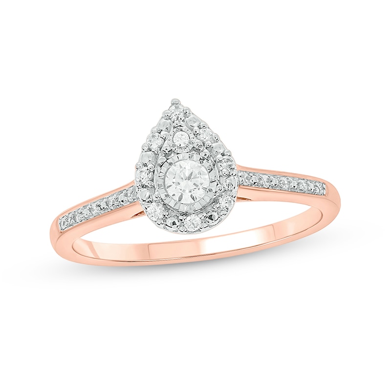 Main Image 1 of 1/5 CT. T.W. Diamond Pear Frame Promise Ring in 10K Rose Gold