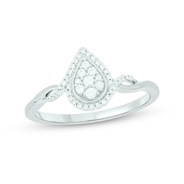 1/6 CT. T.W. Pear Multi-Diamond Frame Split Shank Promise Ring in Sterling Silver