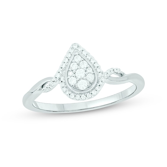 1/6 CT. T.w. Pear Multi-Diamond Frame Split Shank Promise Ring in Sterling Silver