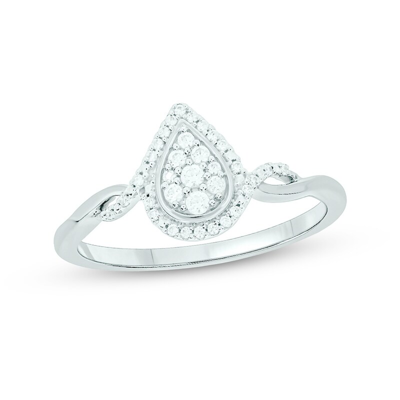 Main Image 1 of 1/6 CT. T.W. Pear Multi-Diamond Frame Split Shank Promise Ring in Sterling Silver