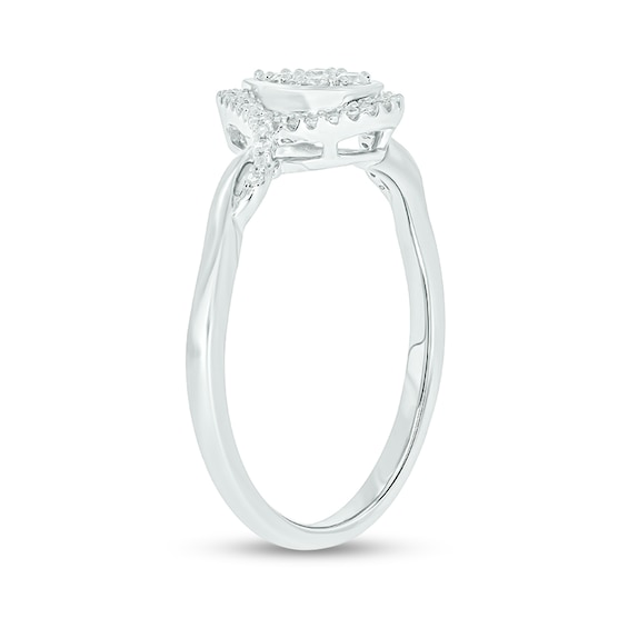 1/6 CT. T.w. Pear Multi-Diamond Frame Split Shank Promise Ring in Sterling Silver