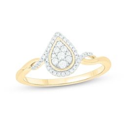 1/6 CT. T.W. Pear Multi-Diamond Frame Split Shank Promise Ring in Sterling Silver with 14K Gold Plate
