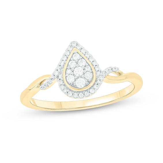 1/6 CT. T.w. Pear Multi-Diamond Frame Split Shank Promise Ring in Sterling Silver with 14K Gold Plate