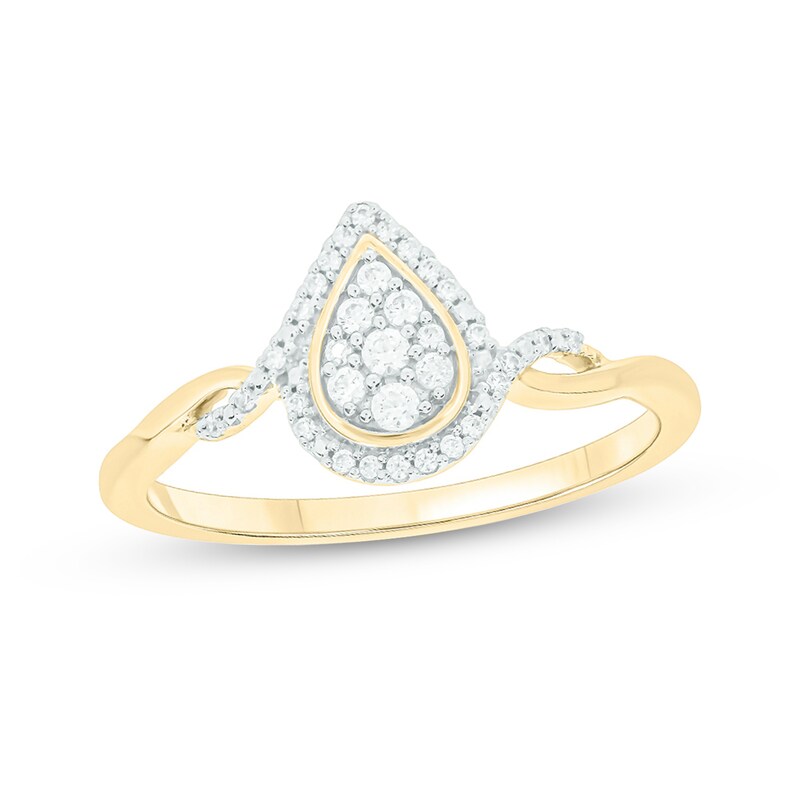 Main Image 1 of 1/6 CT. T.W. Pear Multi-Diamond Frame Split Shank Promise Ring in Sterling Silver with 14K Gold Plate