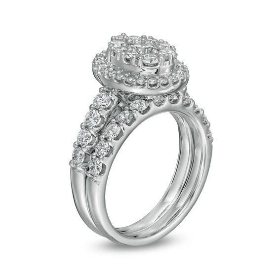 2 CT. T.w. Composite Oval Diamond Frame Bridal Set in 14K White Gold