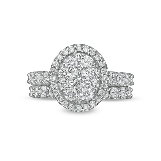 2 CT. T.w. Composite Oval Diamond Frame Bridal Set in 14K White Gold