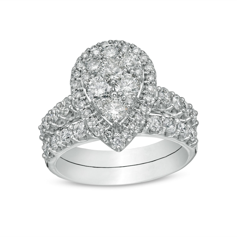 Main Image 1 of 2 CT. T.W. Pear-Shaped Multi-Diamond Frame Bridal Set in 14K White Gold
