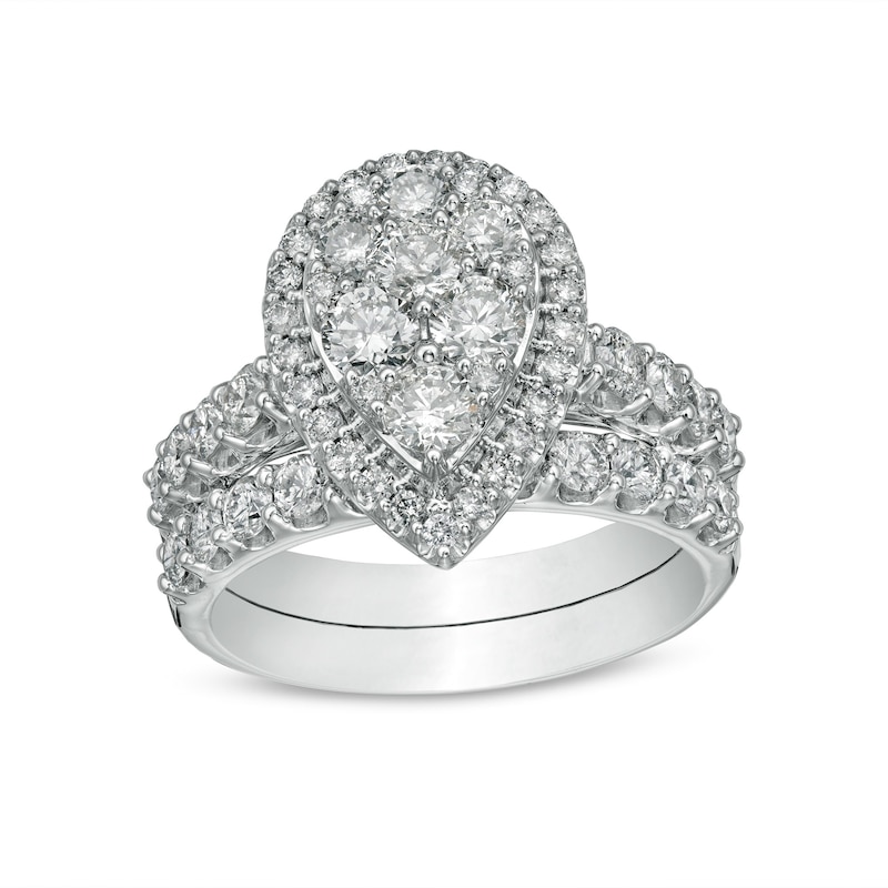 2 CT. T.W. Pear-Shaped Multi-Diamond Frame Bridal Set in 14K White Gold