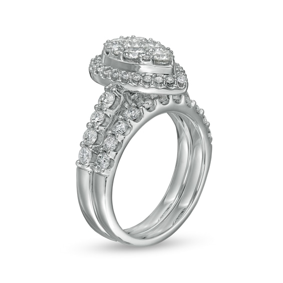 2 CT. T.w. Pear-Shaped Multi-Diamond Frame Bridal Set in 14K White Gold