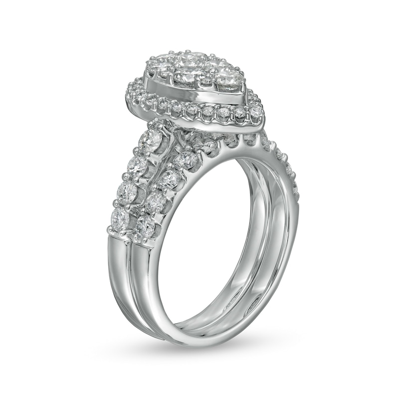 Main Image 3 of 2 CT. T.W. Pear-Shaped Multi-Diamond Frame Bridal Set in 14K White Gold