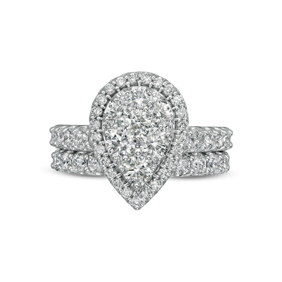 2 CT. T.w. Pear-Shaped Multi-Diamond Frame Bridal Set in 14K White Gold