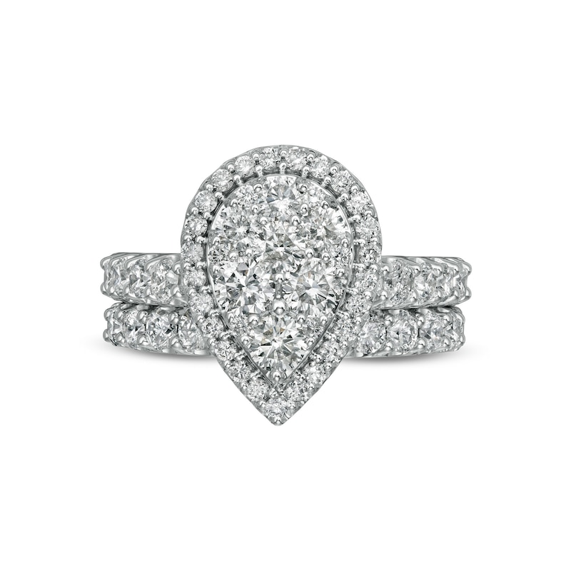 Main Image 4 of 2 CT. T.W. Pear-Shaped Multi-Diamond Frame Bridal Set in 14K White Gold