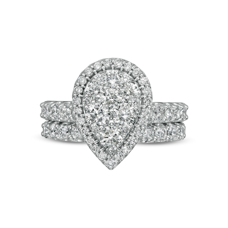 2 CT. T.W. Pear-Shaped Multi-Diamond Frame Bridal Set in 14K White Gold