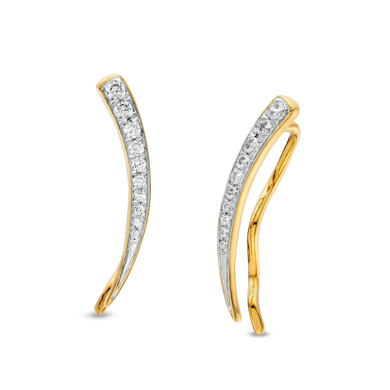 Main Image 1 of Remixed Reimagined 1/4 CT. T.W. Diamond Curved Spike Crawler Earrings in 10K Gold