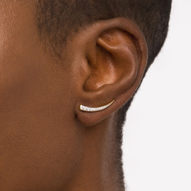 Main Image 2 of Remixed Reimagined 1/4 CT. T.W. Diamond Curved Spike Crawler Earrings in 10K Gold