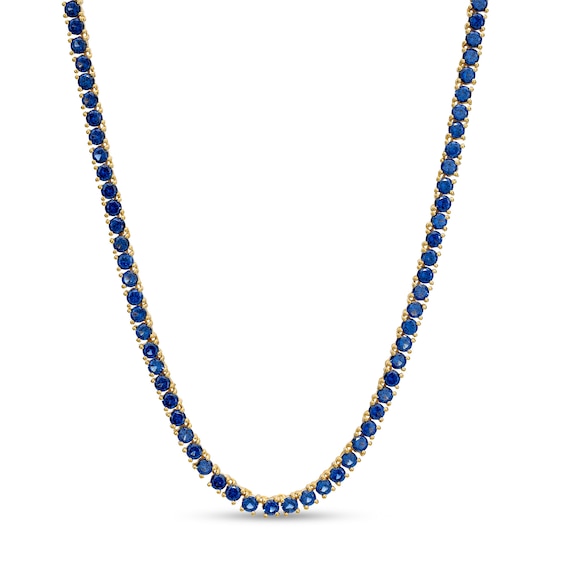 3.0mm Blue Lab-Created Sapphire Tennis Choker Necklace in Sterling Silver with 10K Gold Plate