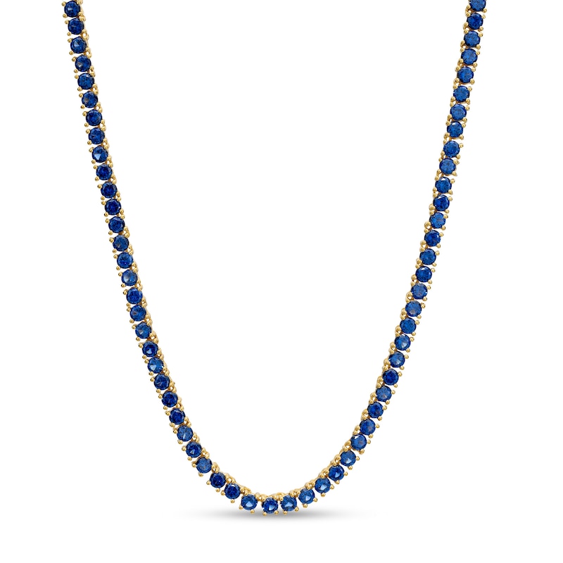 Main Image 1 of 3.0mm Blue Lab-Created Sapphire Tennis Choker Necklace in Sterling Silver with 10K Gold Plate