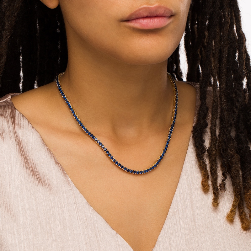 Main Image 2 of 3.0mm Blue Lab-Created Sapphire Tennis Choker Necklace in Sterling Silver with 10K Gold Plate