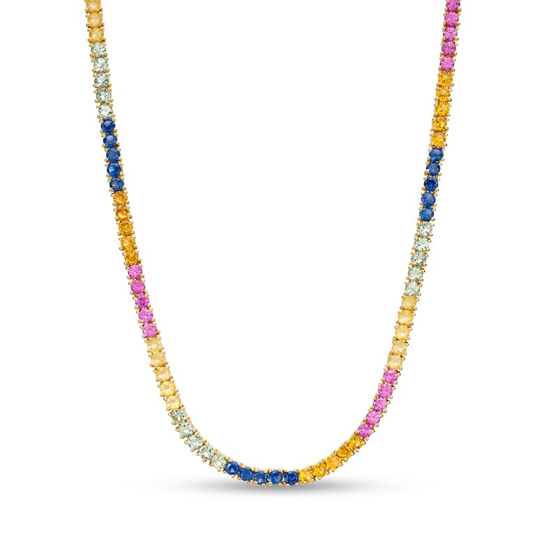 Main Image 1 of 3.0mm Multi-Color Lab-Created Sapphire Rainbow Tennis Choker Necklace in Sterling Silver with 10K Gold Plate