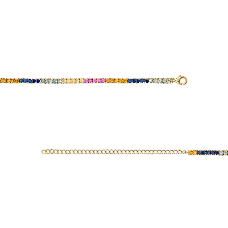 Main Image 3 of 3.0mm Multi-Color Lab-Created Sapphire Rainbow Tennis Choker Necklace in Sterling Silver with 10K Gold Plate