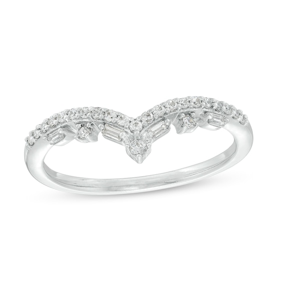 1/5 CT. T.w. Baguette and Round Diamond Alternating Contour Anniversary Band in 14K White Gold