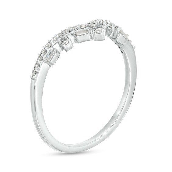 1/5 CT. T.w. Baguette and Round Diamond Alternating Contour Anniversary Band in 14K White Gold