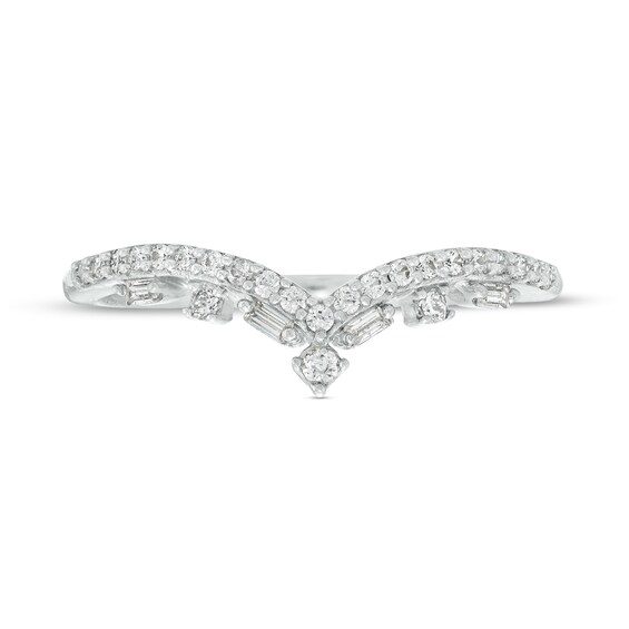 1/5 CT. T.w. Baguette and Round Diamond Alternating Contour Anniversary Band in 14K White Gold