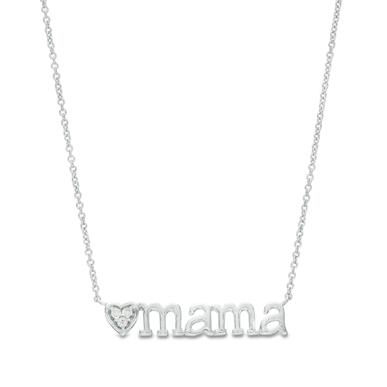 Multi-Diamond Accent Heart "mama" Necklace in Sterling Silver â 17"