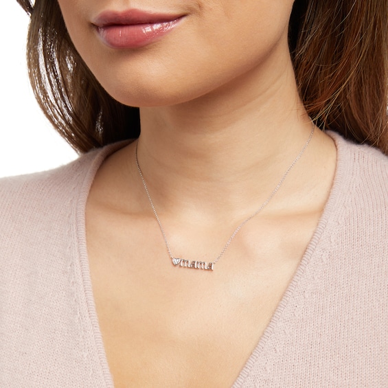 Multi-Diamond Accent Heart "mama" Necklace in Sterling Silver â 17"
