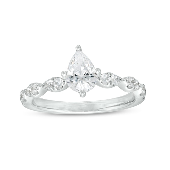1 CT. T.w. Pear-Shaped Diamond Scallop Shank Engagement Ring in 14K White Gold