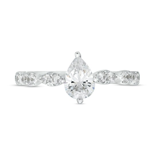 1 CT. T.w. Pear-Shaped Diamond Scallop Shank Engagement Ring in 14K White Gold