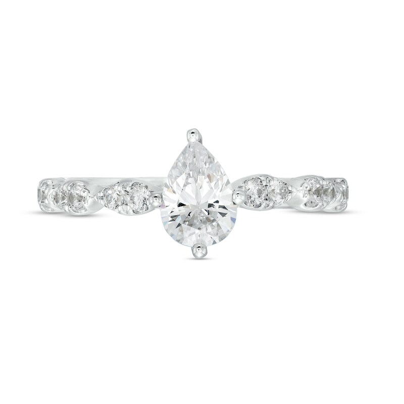 Main Image 4 of 1 CT. T.W. Pear-Shaped Diamond Scallop Shank Engagement Ring in 14K White Gold