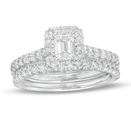 1 CT. T.W. Emerald-Cut Diamond Frame Bridal Set in 10K White Gold