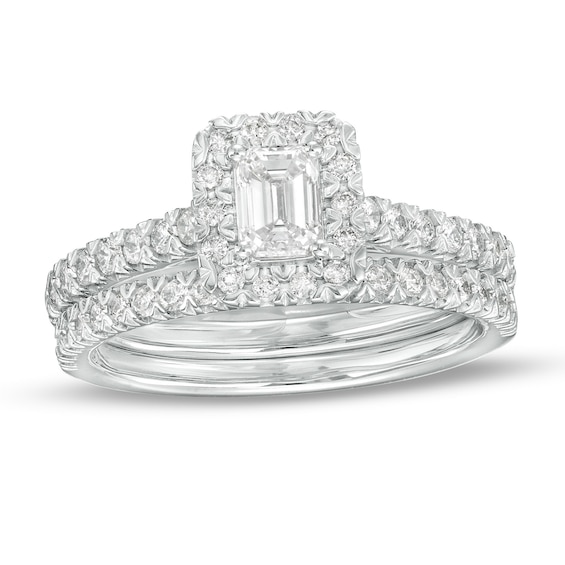 1 CT. T.w. Emerald-Cut Diamond Frame Bridal Set in 10K White Gold