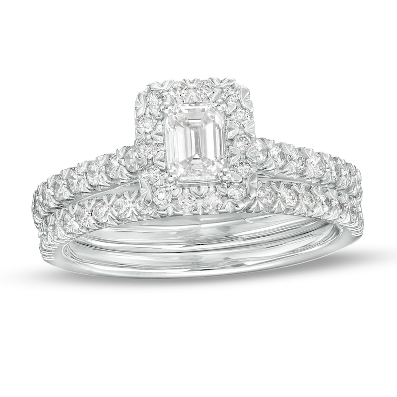 Main Image 1 of 1 CT. T.W. Emerald-Cut Diamond Frame Bridal Set in 10K White Gold