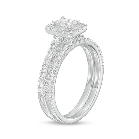 1 CT. T.w. Emerald-Cut Diamond Frame Bridal Set in 10K White Gold