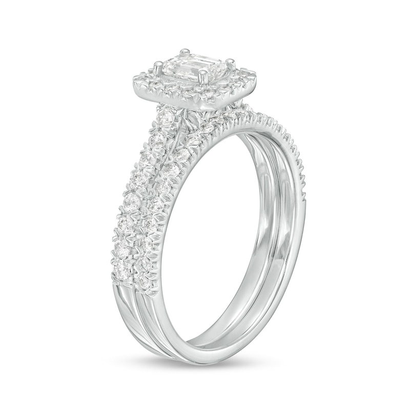Main Image 2 of 1 CT. T.W. Emerald-Cut Diamond Frame Bridal Set in 10K White Gold