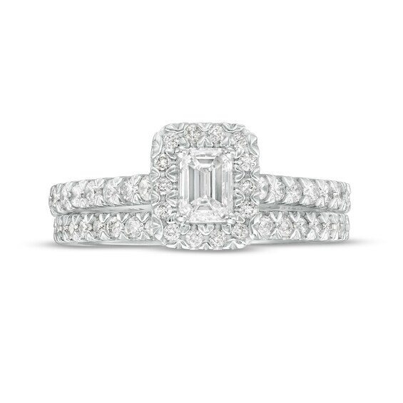 1 CT. T.w. Emerald-Cut Diamond Frame Bridal Set in 10K White Gold