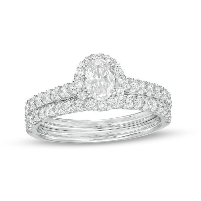 Main Image 1 of 1 CT. T.W. Oval Diamond Frame Bridal Set in 10K White Gold