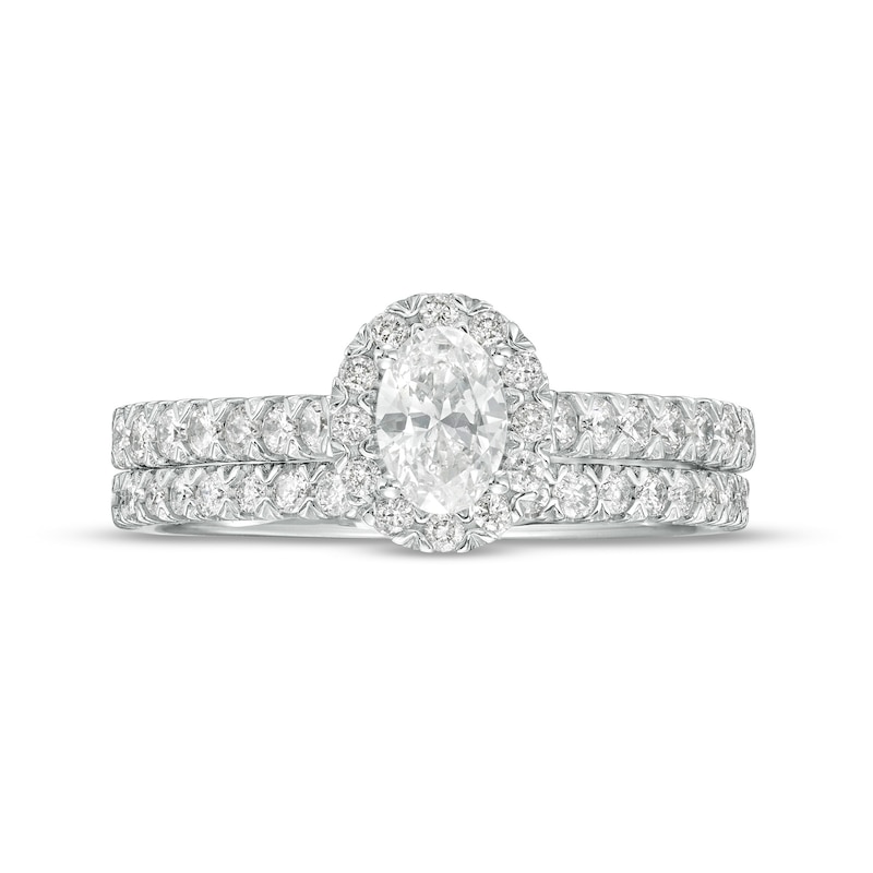 Main Image 3 of 1 CT. T.W. Oval Diamond Frame Bridal Set in 10K White Gold