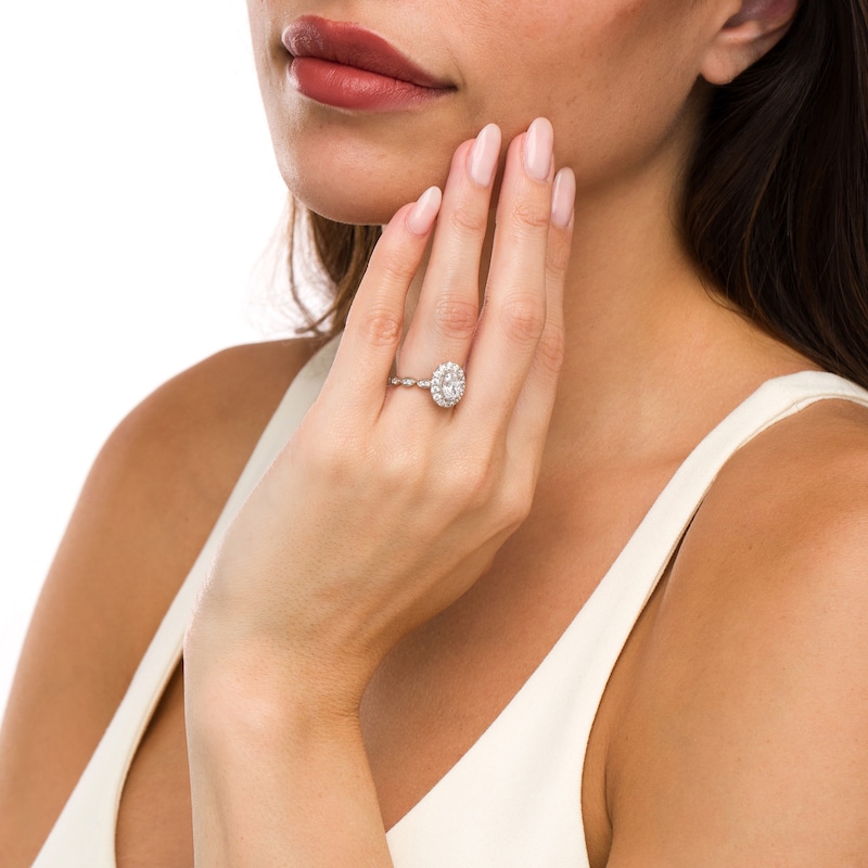 Main Image 2 of 1-1/2 CT. T.W. Certified Oval Diamond Frame Vintage-Style Engagement Ring in 14K White Gold (I/I1)