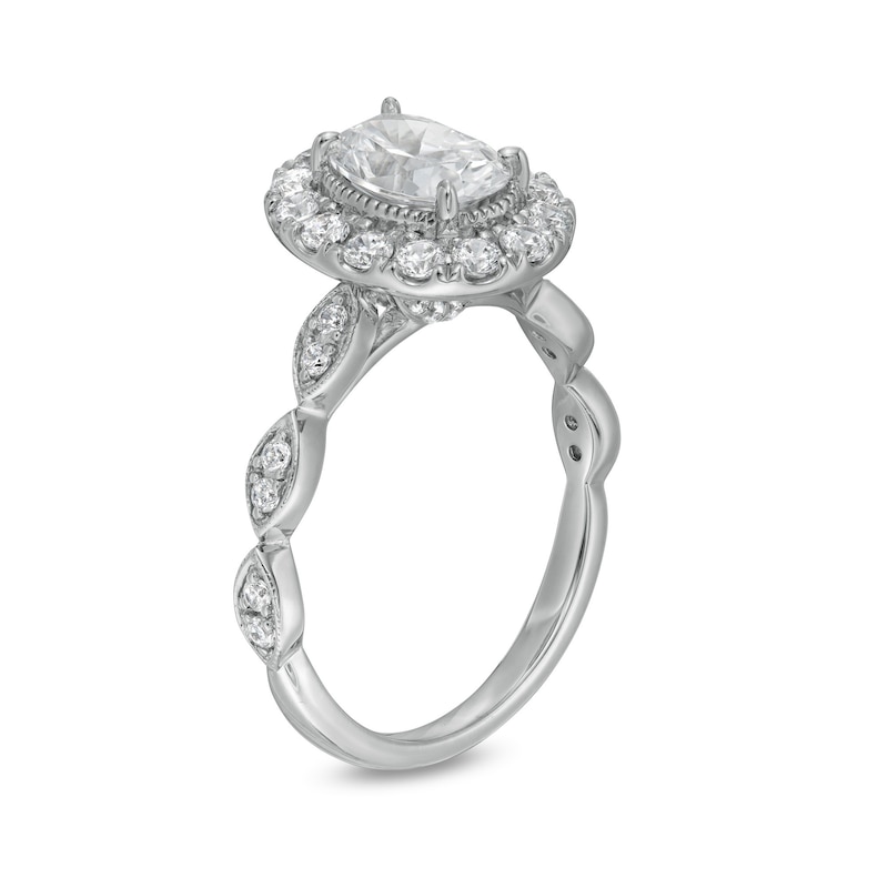 Main Image 3 of 1-1/2 CT. T.W. Certified Oval Diamond Frame Vintage-Style Engagement Ring in 14K White Gold (I/I1)