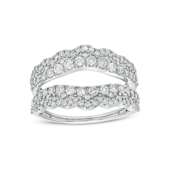 1 CT. T.w. Diamond Double Row Scallop Edge Solitaire Enhancer in 14K White Gold